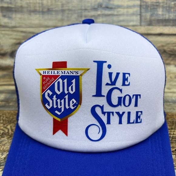 Defunct Old Style Beer Mens Trucker Hat Blue Snapback Lager Retro Logo Ball Cap - Picture 3 of 8